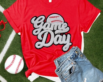 Game Day Baseball Patch: Iron On Glitter Chenille Applique (9”)