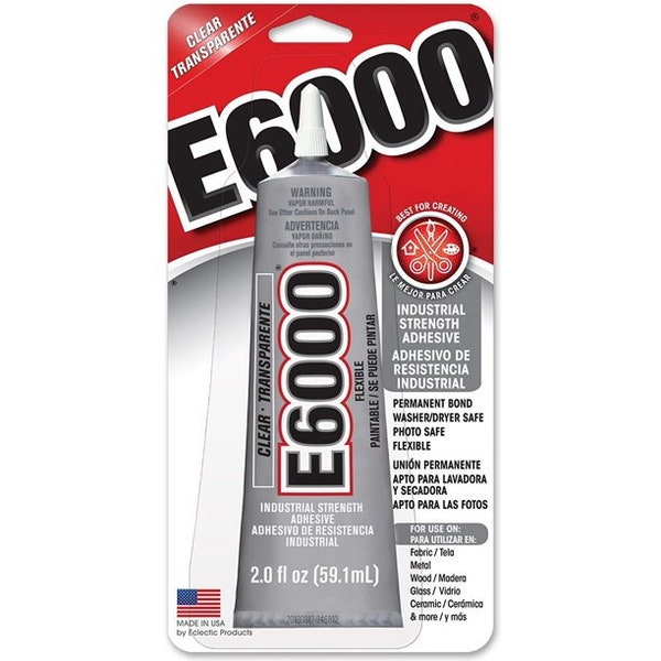 E6000 Industrial Strength Adhesive, Clear Transparent - 2 fl. oz. or mini Size - Fabric, Bag Glue