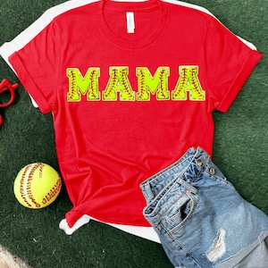 Softball MAMA - Patch de letra - Ferro em 2,75 polegadas Glitter Chenille Patch de letra do time de softball, moletom de mãe do time de softball, camisa de softball e chapéus