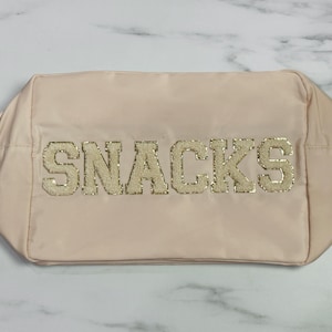 Snacks Nylon Bag Pouch - Sewn On Glitter Varsity Letter Initial Patches Makeup Bag-  - Christmas gift