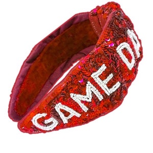 Game Day- Red Sequin Football Headbands -Game Day Headbands- Accessories Gameday Jeweled Knotted Headbands Women, College Football