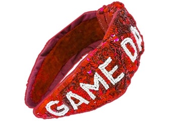 Red Sequin Football Headband: Game Day Top Knot Accessory