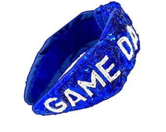Blue Sequin Football Headband: Game Day Knotted Accessory
