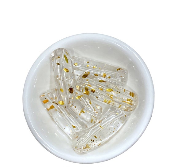 Clear Acrylic Tube Beads: Gold Graffiti Paint Splatter, Curved Resin Bracelet