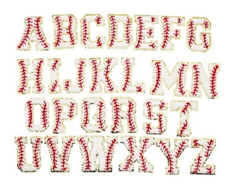 May include: A set of 26 white felt letters with red stitching and gold trim, shaped like baseballs. The letters are arranged in alphabetical order, from A to Z.