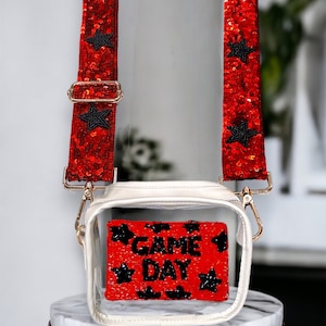 Red & Black Beaded Bag Strap: Game Day Crossbody, Adjustable