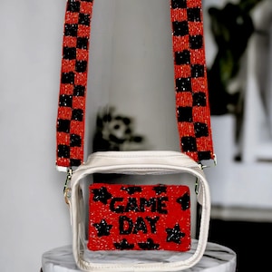 Beaded Bag Strap: Checkered Adjustable Gold Hardware, Stadium Approved image 5