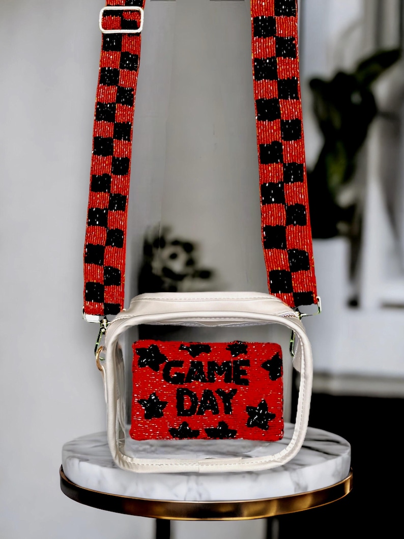Beaded Bag Strap: Checkered Adjustable Gold Hardware, Stadium Approved image 5