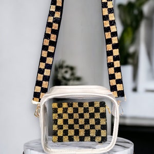 Clear Stadium Crossbody Bag: Gold Accents, Adjustable Strap