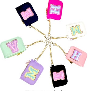 Cartera de muñeca, Llavero de cartera de nailon, Perfecta para parches universitarios con purpurina, Herrajes dorados, Mini cartera Lulu