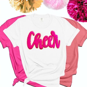 Pink Cheer -Iron On Glitter Chenille Patch, Cheer chenille iron on, Cheerleading, Cheer mom sweatshirt, Sweatshirt Patch 11&quot;x 6&quot;