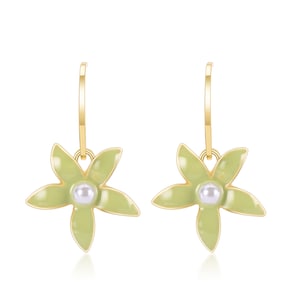 Light Green Floral Design Dangling Earrings with Pearls/ Statement Jewellery/ Handmade Accessories