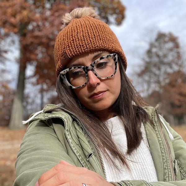 Burnt Orange Double Brim Beanie, Fitted Women's Hat, Double Layered Toboggan, Minimalist Winter Toque, Simple Men's Hat, Orange Extra Warm