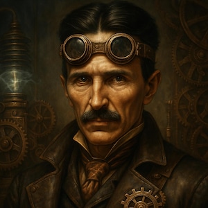 Steampunk Tesla Portrait | Printable Wall Art | Vintage Industrial Science Decor