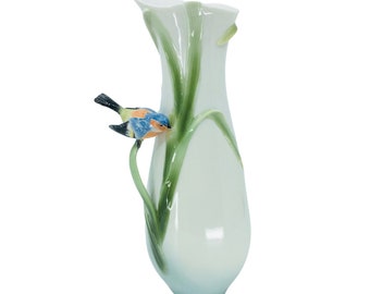 Art Nouveau Porcelain Vase | Vintage Bird & Reed Vase | Collectible Floral Decor