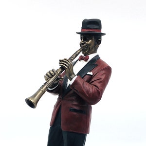 Jazz Clarinet Player Figurine – Handmade Musician Statue, Vintage Jazz Decor, Collectible Gift