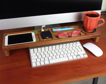 Handcrafted Iroko Wood Desktop Organizer for Accessories – Rustic Office Decor - Office Desk Stand