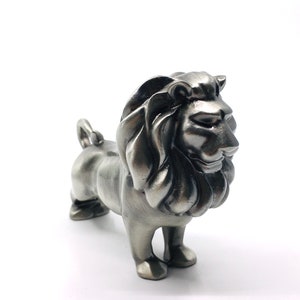 Miniature Pewter Lion Figurine | Vintage Pewter Statue | Collectible Metal Animal Decor
