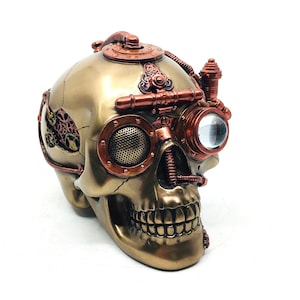 Steampunk Skull Statue with Hidden Drawer | Gothic Decor | Halloween Gift