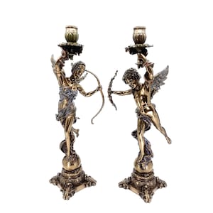 Handcrafted Roman Mythology Candle Holders – Diana & Cupid Statues | Limited Edition Collectible Decor
