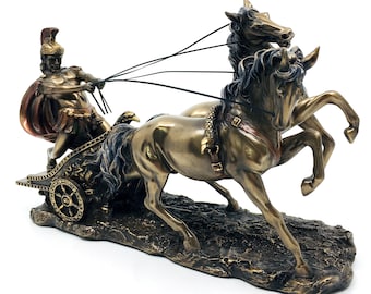 Roman Gladiator Chariot Statue | Horse-Drawn Roman Sculpture |  Historical Decor