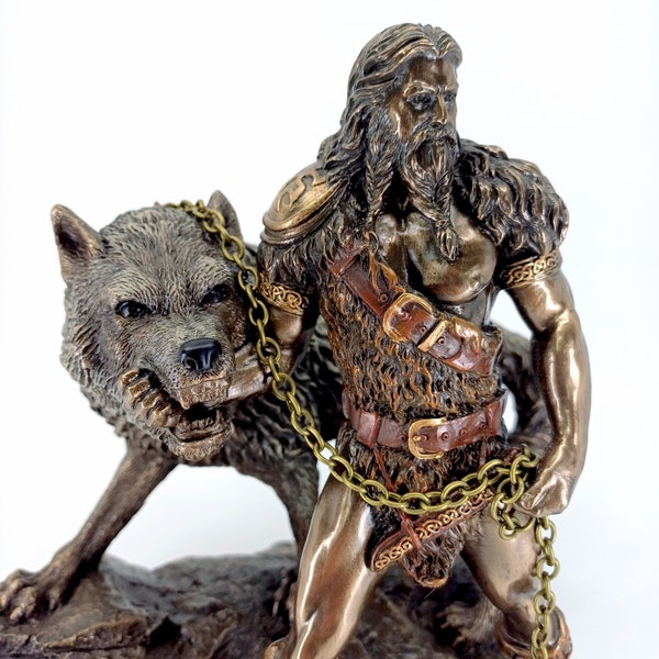 Handcrafted Tyr and Fenrir Statue – Norse Mythology God & Wolf Figurine | Limited Edition Viking Decor