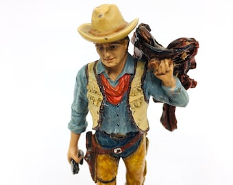 Miniature Pewter Cowboy Figurine - Western Tin Soldier Hand Painted Statue, Wild West Decor 3.75"