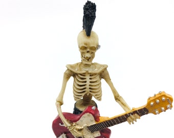 Punker Skeleton Playing Guitar Figurine | Emo Figurines | Halloween Figurine | Halloween Decor | Halloween Gift