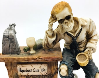 Figura de hombre esqueleto solitario / Estatua de esqueleto esperando / Regalo divertido de decoración de Halloween