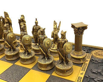 Greek Mythology Chess Set - Large Handcrafted Board Game, Ancient Greece Gods Decor Gift