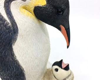King Penguin with Baby Penguin Statue | Penguin Figurine | Penguin Decor