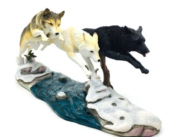 Three Wolves Statue | Wolf Pack Figurine | Wildlife Decor | Rustic Wolf Ornament