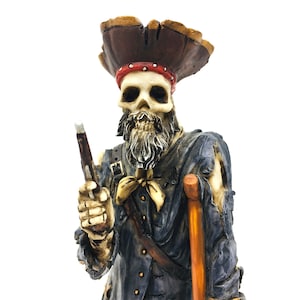 Skeleton Pirate Captain Figurine | Long John Silver Statue | Nautical Decor | Halloween Gift