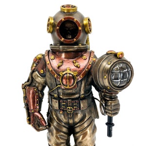 Steampunk Diver Statue with Mini Lamp | Steampunk Decor | Scuba Diving Decor