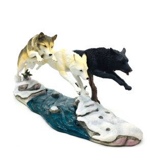 Three Wolves Statue | Wolf Pack Figurine | Wildlife Decor | Rustic Wolf Ornament