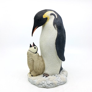 Königspinguin mit Baby-Pinguin Statue - Handgefertigte Pinguin-Figur & Wohnkultur