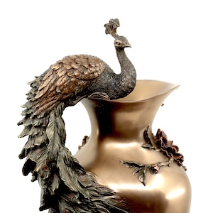 Large Peacock Art Nouveau Vase | Vintage Floor Vase | Elegant Home Decor