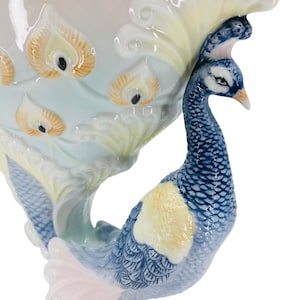Porcelain Peacock Decorative Bowl | Elegant Home Decor | Floral Vase & Jewelry Dish