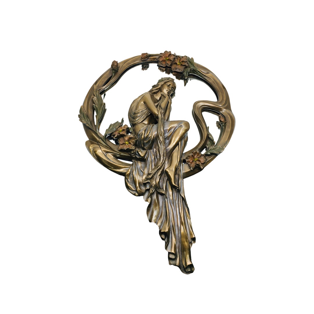 アールヌーボー風 壁掛け鏡 女性彫刻 アールヌーボー風 壁掛け鏡 女性彫刻 アールヌーボー風 壁掛け鏡 女性