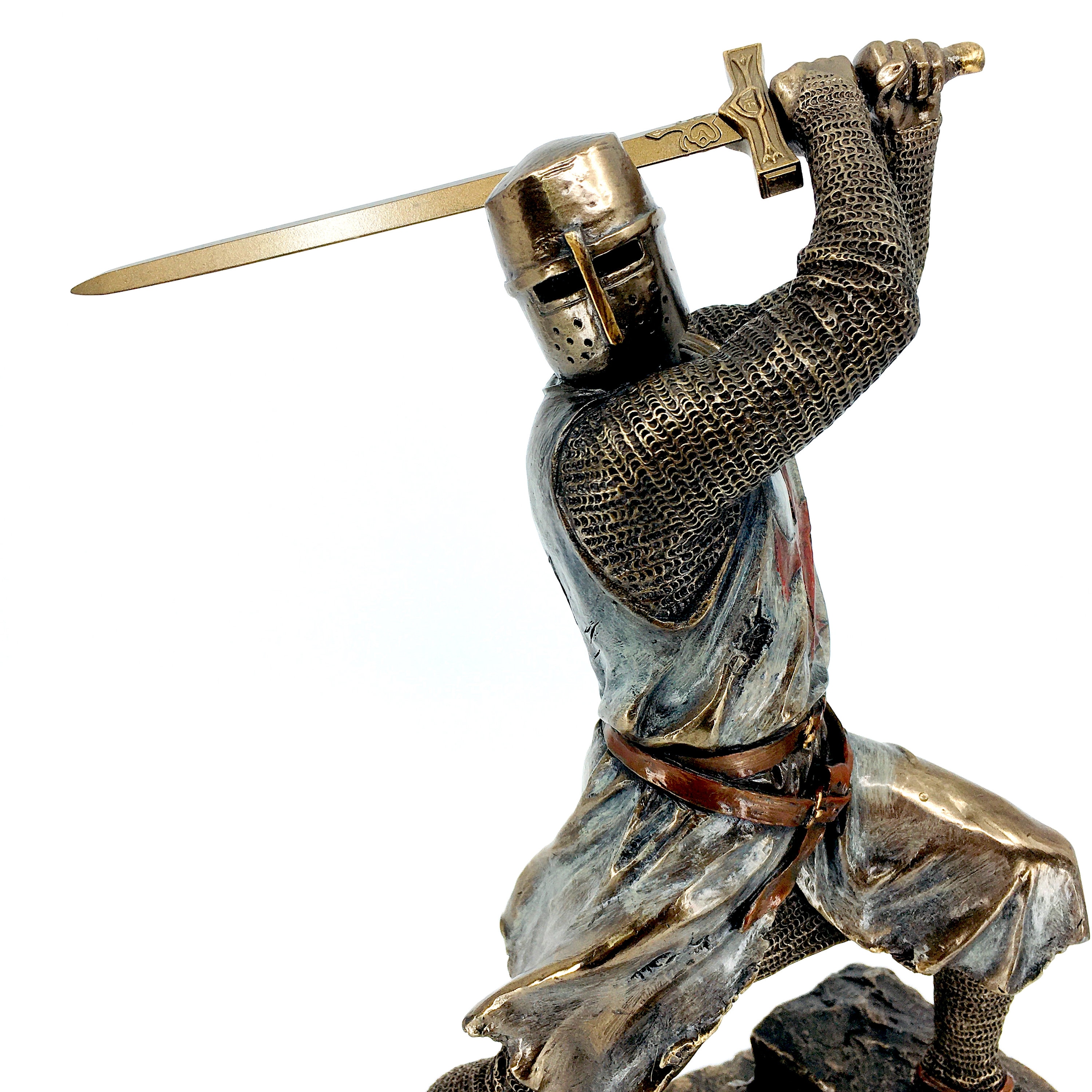 Crusader Knight Statue Silver Finishing Cold Cast Resin Statue 7