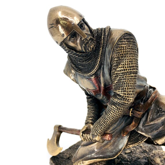 Resin Templar Knight Statue with Axe | Medieval Warrior Statue | History Enthusiast Gift