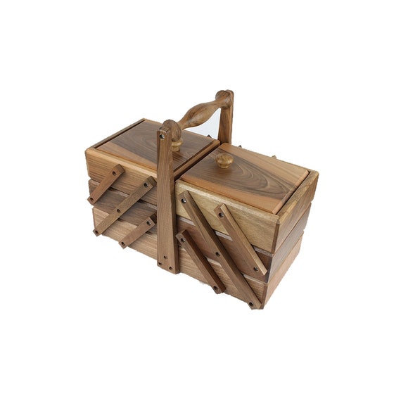 Cajas y contenedores / Caja de costura de madera vintage / Cesta