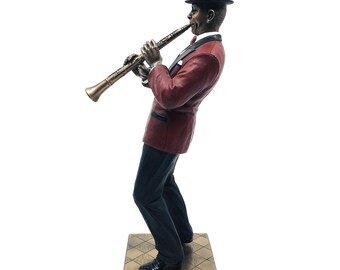 Jazz Clarinet Player Figurine – Handmade Musician Statue, Vintage 