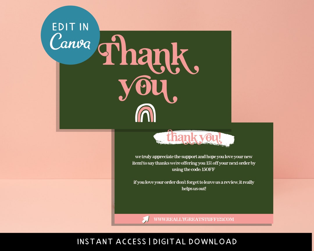 Editable Retro Vintage Thank You Card Insert DIGITAL Etsy