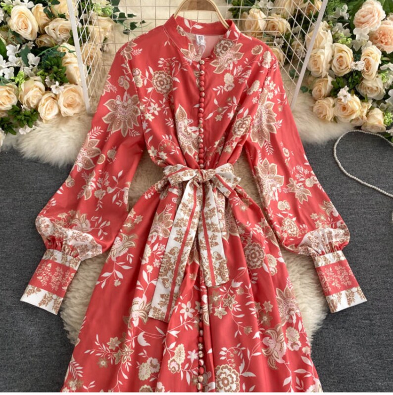 Casual Dress Women Vintage Dress Elegant Dress Party Dress For Women Frida Kahlo Orange Long Sleeve Dress
