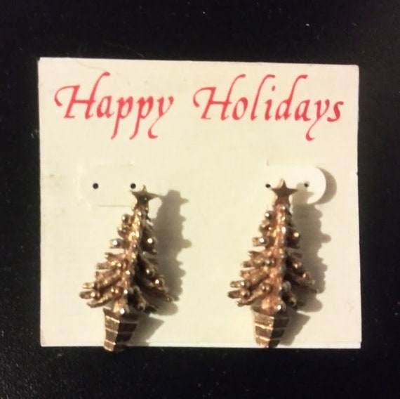 1980s Vintage Christmas Tree Earrings - Deadstock… - image 1
