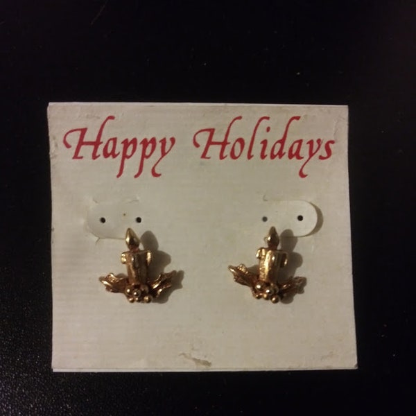 Vintage 1980s Christmas Candle Holder Earrings - Dead stock/Never Worn