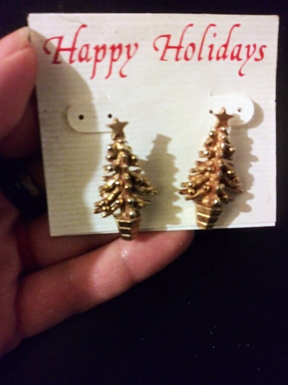 1980s Vintage Christmas Tree Earrings - Deadstock… - image 3