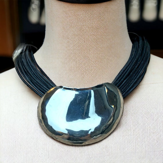 Vintage 90's Necklace Statement Collar Leather Co… - image 1