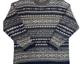 Vintage Y2K American Eagle Outfitters Wool Silk Knit Sweater XL Natural Fibers 90's Grey Navy Blue Long Sleeve Shirt